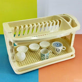 Leido Multi-Purpose 2-Layer Plastic Dishes Rack With Water Drain Tray ( Random Colors Will Be Sent )