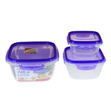 Lavena Pack Of 3pcs Square Shape Air Lock Food Storage Bowl Set