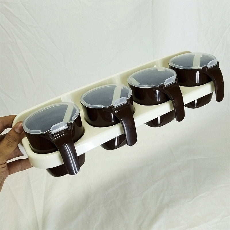 Appollo Sticky Wall-Mount Spices Organizer Rack ( White Brown Mix Color )