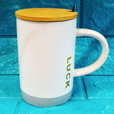 Luck Ceramic Imported Quality 300ml Mug With Bamboo Wooden Lid & Steel Spoon