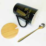 Ceramic Imported Quality Mug With Bamboo Wooden Lid & Steel Spoon