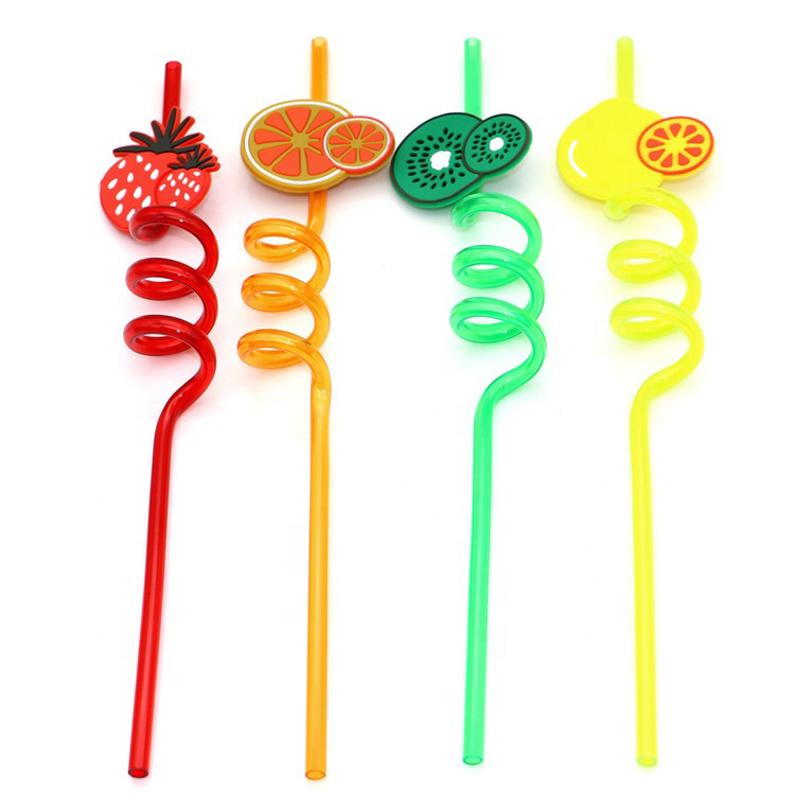 Pack Of 4pcs Re-Usable Fruit Plastic Acrylic Drinking Party Straws