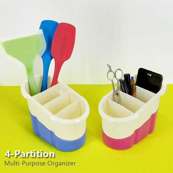 Appollo Tulip 4-Partition Multi-Purpose Cutlery Holder & Organizer (Random Colors Will Be Sent )