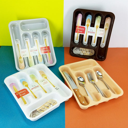 Mustang Plastic Cutlery Spoon Set Organizing Drawer Storage Tray ( Random Colors Will Be Sent)