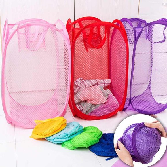 Foldable Mesh Light-Weight Kids Cloth & Toys Laundry Basket ( Random Colors Will Be Sent)