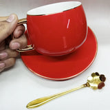 Red-Gold Imported Premium Super Fine Quality 200ml Mug With Saucer & Steel Spoon