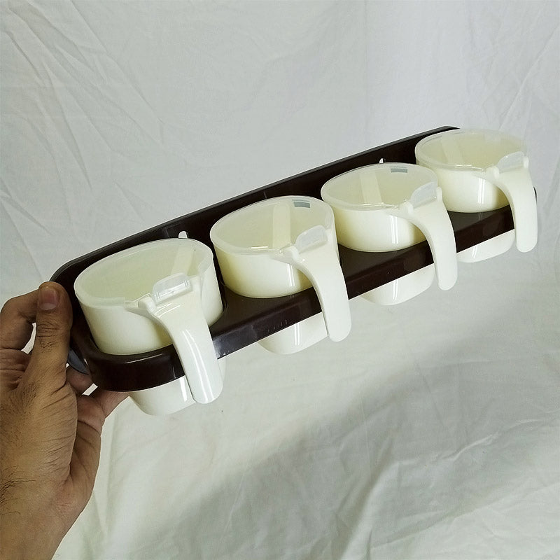Appollo Sticky Wall-Mount Spices Organizer Rack ( White Brown Mix Color )