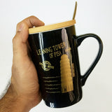 Ceramic Imported Quality Mug With Bamboo Wooden Lid & Steel Spoon