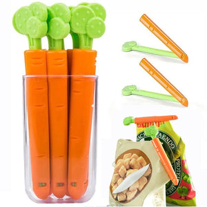 Pack Of 6pcs Carrot Shape Food Bag Sealing Clip Locks With Magnetic Transparent Case
