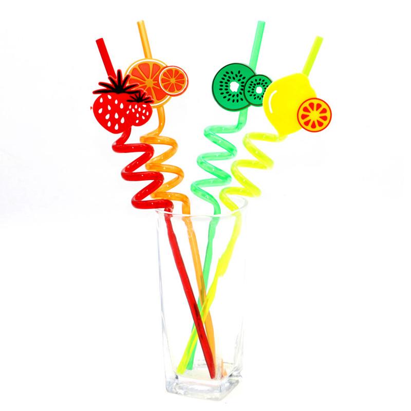 Pack Of 4pcs Re-Usable Fruit Plastic Acrylic Drinking Party Straws