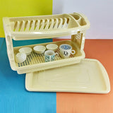 Leido Multi-Purpose 2-Layer Plastic Dishes Rack With Water Drain Tray ( Random Colors Will Be Sent )