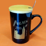 Ceramic Imported Quality Mug With Bamboo Wooden Lid & Steel Spoon