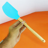 Silicon Heavy-Duty Kitchen Spatula With Wooden Handle ( Random Colors Will Be Sent )