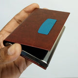 Men Leather Metal Card Holder Case