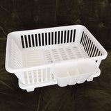 Stanplus Medium Size Plastic Dish Rack With Bottom Drain Tray & Side Cutlery Box ( Random Colors Will Be Sent)
