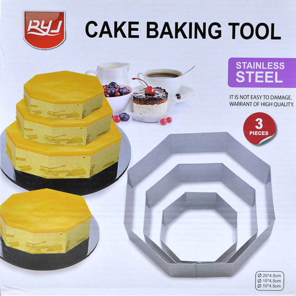 Octagonal Stainless Steel Cake Baking Cutter Shaping 3pcs Tool Set