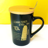 Ceramic Imported Quality Mug With Bamboo Wooden Lid & Steel Spoon