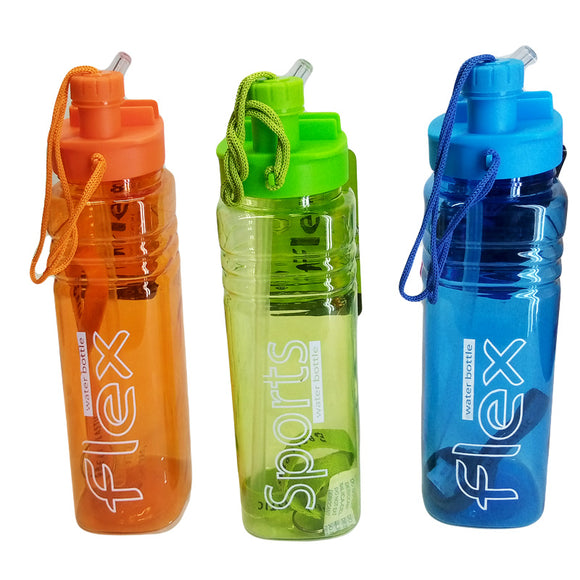 Beli Flex Dual Nozzle 650ml Transparent Plastic Water Bottle ( Random Colors Will Be Sent)