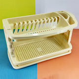 Leido Multi-Purpose 2-Layer Plastic Dishes Rack With Water Drain Tray ( Random Colors Will Be Sent )