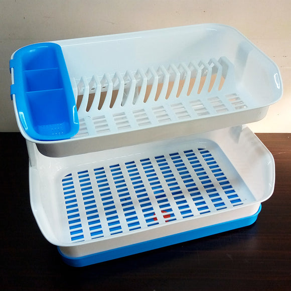 Multi-Purpose 2-Step Plastic Plates & Dish Rack With Self Water Drainage ( Random Colors Will Be Sent)