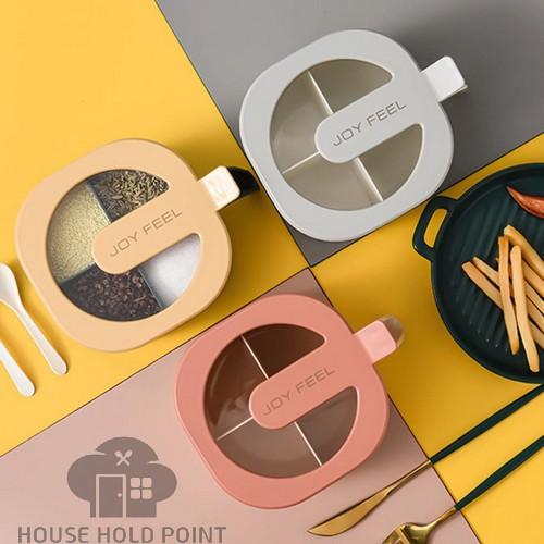 Maxware 4-Section Plastic Spices Organizer Partition Box Mug With Spoon ( Random Colors Will Be Sent )