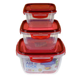 Lavena Pack Of 3pcs Square Shape Air Lock Food Storage Bowl Set