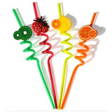 Pack Of 4pcs Re-Usable Fruit Plastic Acrylic Drinking Party Straws