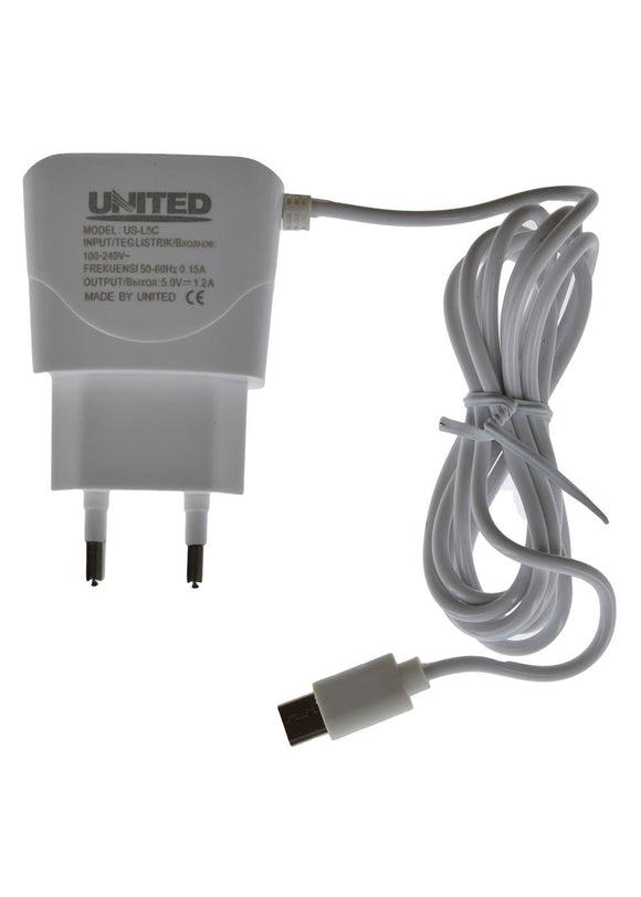 United Type C 1.2 Ampere Fast Charging US-L5C Mobile Charger (With 2 Extra USB Ports)