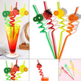 Pack Of 4pcs Re-Usable Fruit Plastic Acrylic Drinking Party Straws