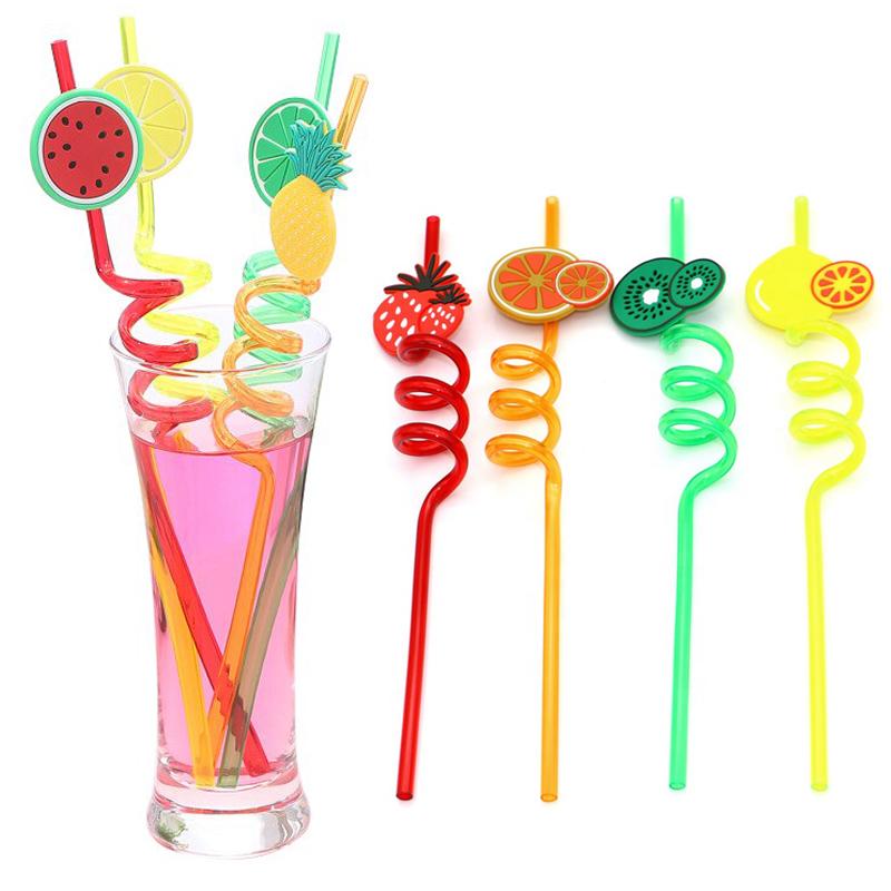 Pack Of 4pcs Re-Usable Fruit Plastic Acrylic Drinking Party Straws
