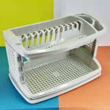 Leido Multi-Purpose 2-Layer Plastic Dishes Rack With Water Drain Tray ( Random Colors Will Be Sent )