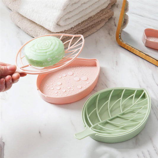 Leaf Shape Plastic Soap Dish Case Holder ( Random Colors Will Be Sent)