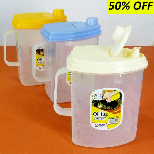 Aroni 1-Litre Kitchen Plastic Transparent Oil Jug ( Random Colors )