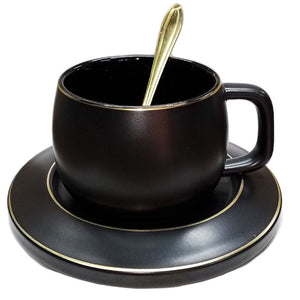 Black-Gold Imported Premium Super Fine Quality 200ml Mug With Saucer & Steel Spoon