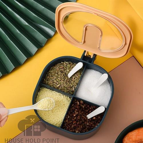 Maxware 4-Section Plastic Spices Organizer Partition Box Mug With Spoon ( Random Colors Will Be Sent )