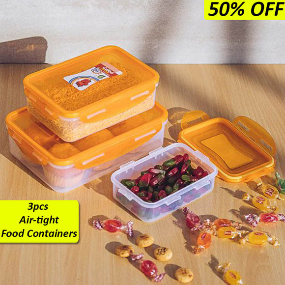 Appollo Cafee Pack Of 3pcs Plastic Rectangle Air-Tight 3pcs Bowl Food Keeper Container Set ( Random Colors )