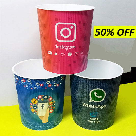 Appollo Whatsapp, FB & Insta Printed Medium-Size Plastic Dustbin ( Random Prints Will Be Sent )