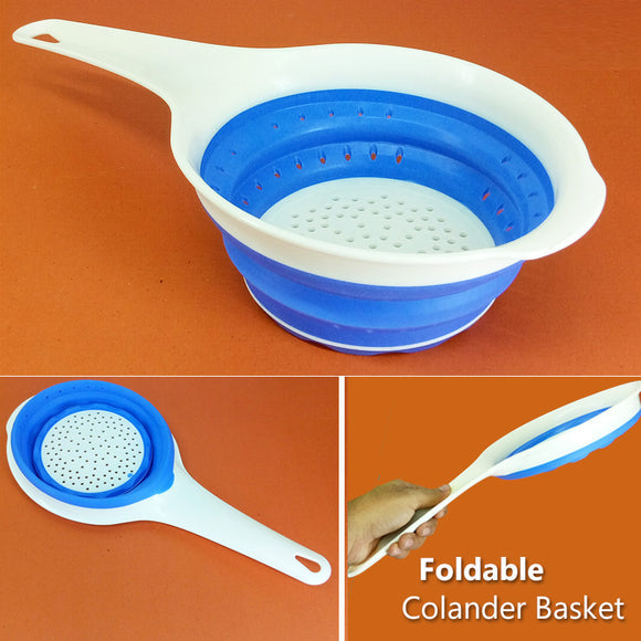 Flexo Foldable Silicon Multi-Purpose Drain Basket Colander (Medium Size) Random Color Will Be Sent