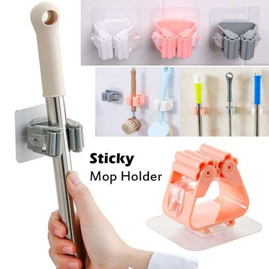 1pc Self-Adhesive Sticky Mop & Cleaning Brush Wall-Mount Holder Hanger ( Random Transparent Color ) )