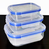 Bright Novetta Plastic Square Air-Tight 3pcs Bowl Food Container Set ( Random Colors Will Be Sent)