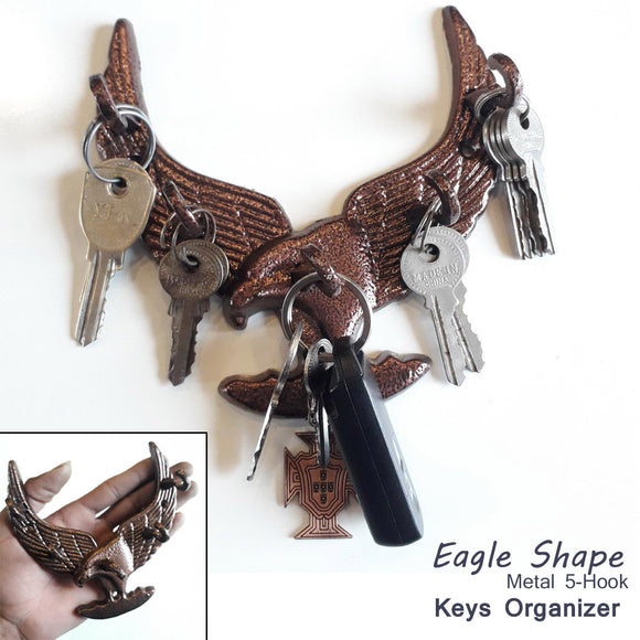 Wall-Mount Eagle Shape Metal Keys Holder Organizer With 5-Hooks
