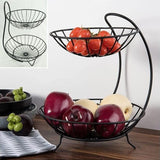 2-Layer Counter Kitchen Top Black Metal Vegetables & Fruit Basket Rack