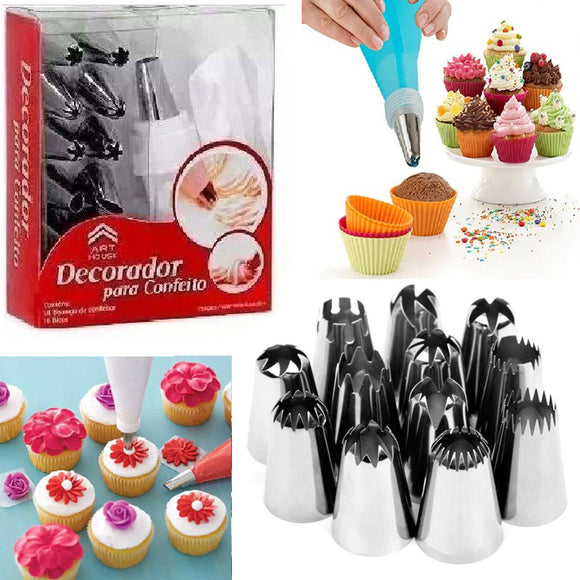 Stainless Steel Icing Bag Set With 12 Nozzles For Cake Decoration