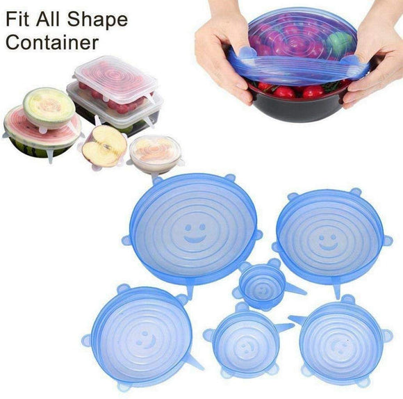White Color Pack Of 6pcs Stretchable Silicon Rubber Food Container Sealing Lid