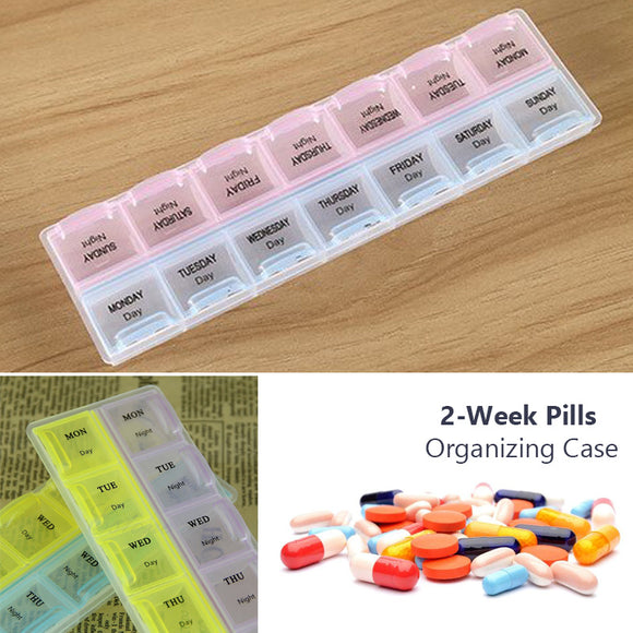 2-Week Plastic Medicine Pill Organizer Storage Box ( 14 Days Partitions )