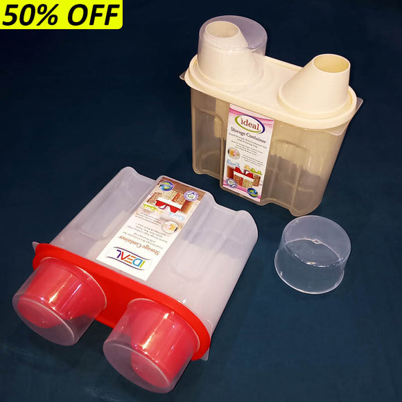 Ideal 2-Compartment Medium-Size Plastic Sealed 1.2-Kg Grain Storage Jar ( Random Colors )