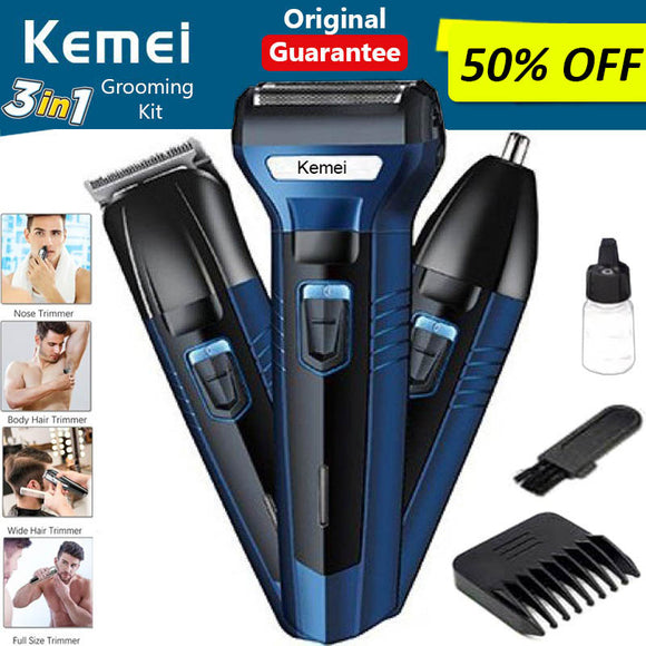 Kemei 3-in-1 Men's Rechargeable Electric Shaver, Clipper & Trimmer