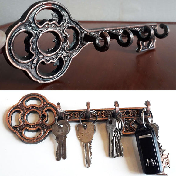 Wall-Mount Key Shape Metal Key Holder Organizer With 4 Hooks