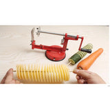Multifunctional Stainless Steel Manual Potato Spiral Cutter with 2 Bamboo Sticks For Kitchen Use