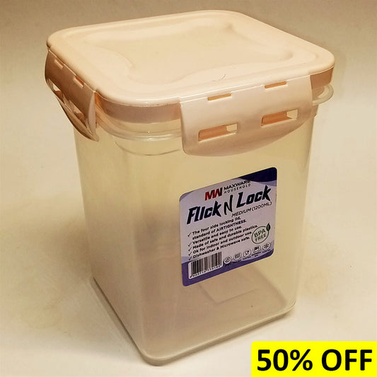 Maxware Flick Lock Medium-Size Super Air-Tight 1200ml Plastic Jar ( Random Colors )